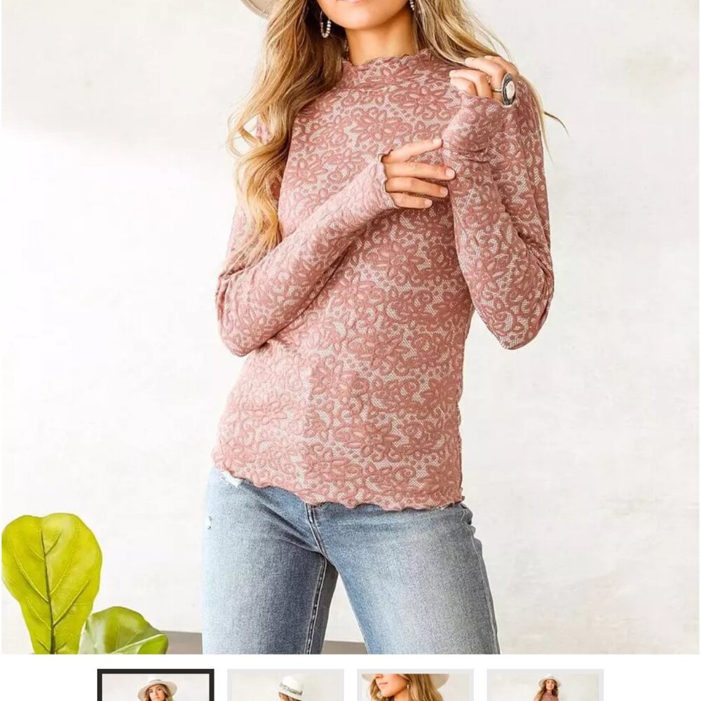 Willow & Root Floral Jacquard Mock Neck Top